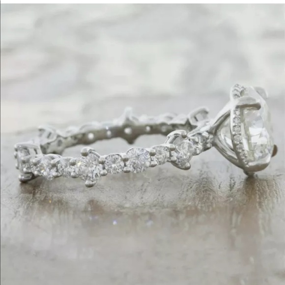 New 2pc Set 925 Silver Diamond Engagement Ring - Picture 3 of 4